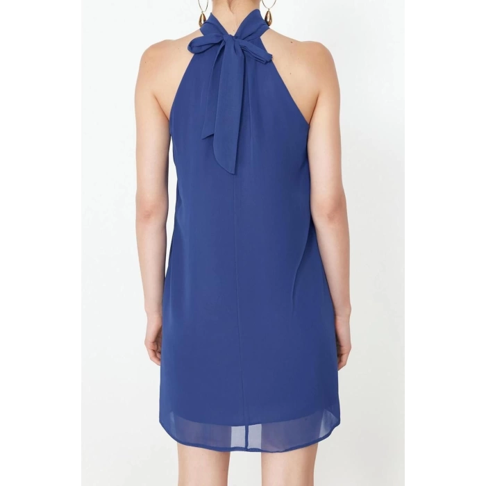 Fashion Regular Day Night Chiffon Woven Halter Neck Sleeveless Shift Mini Length Dress