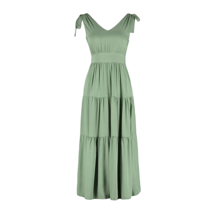 Fashion Regular Casual Daily Shally Woven V Neck Sleeveless Sleeve Skater Maxi Length Dress