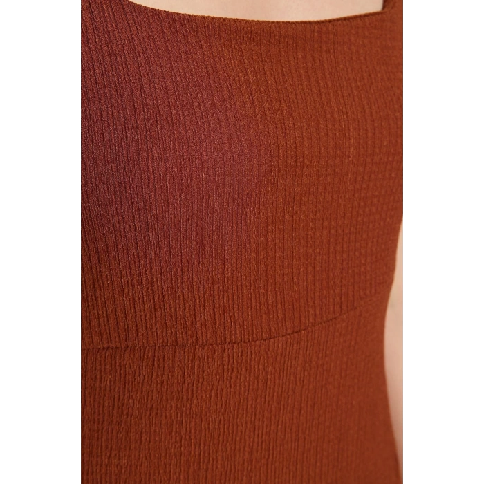 Fashion Regular Casual Daily Crepe Knitted Square Neck Short Sleeve A-Line Midi Length Dress