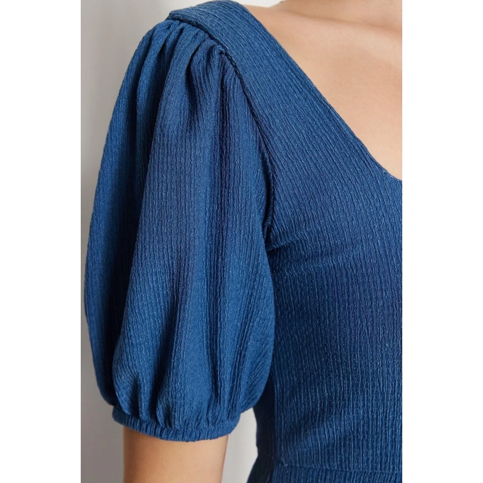 Fashion Regular Casual Daily Crepe Knitted Square Neck Short Sleeve A-Line Midi Length Dress