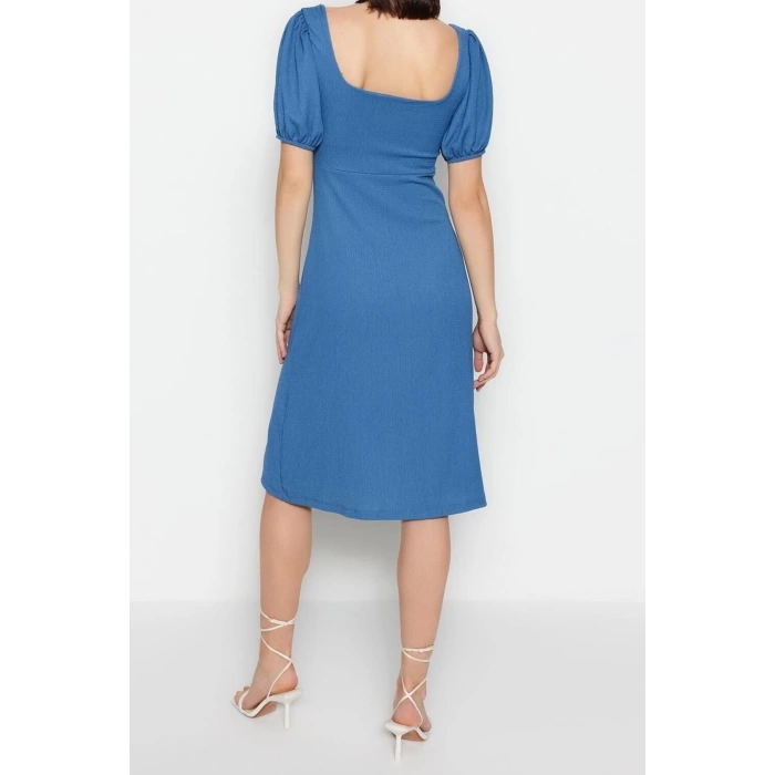 Fashion Regular Casual Daily Crepe Knitted Square Neck Short Sleeve A-Line Midi Length Dress