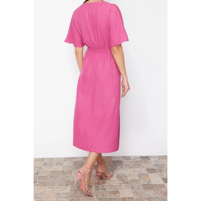 Fashion Regular Casual Daily Aerobin Woven V Neck Short Sleeve A-Line Midi Length Dress