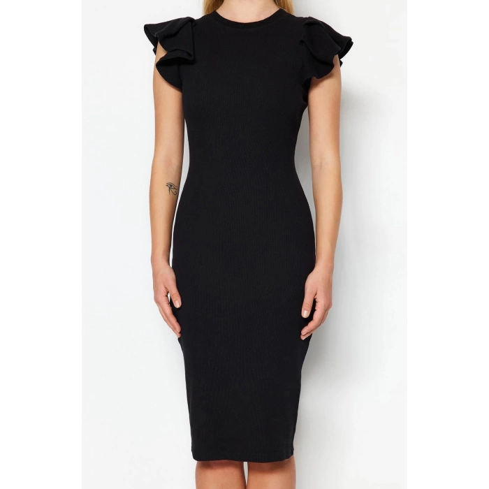 Moda Slim Business Camisole Knitted Crew Neck Short Sleeve Bodycon Midi Length Dress