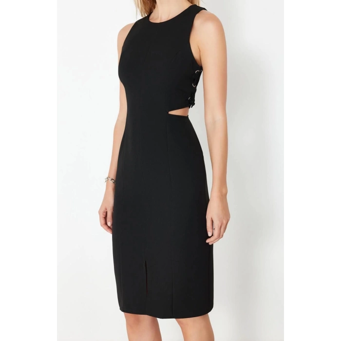 Fashion Regular Day Night Finike Woven Crew Neck Sleeveless Sleeve Bodycone Midi Length Dress