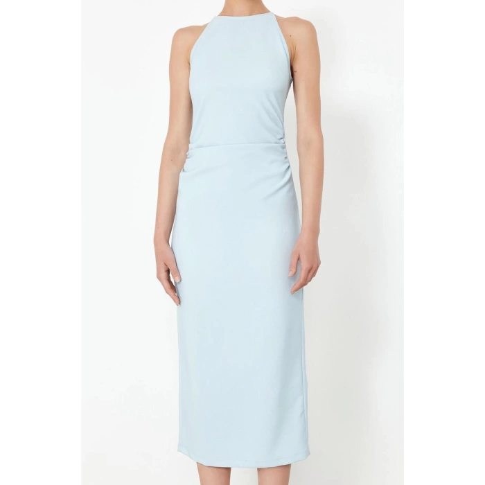Fashion Regular Day Night Finike Woven Halter Neck Sleeveless Sleeve Bodycone Midi Length Dress