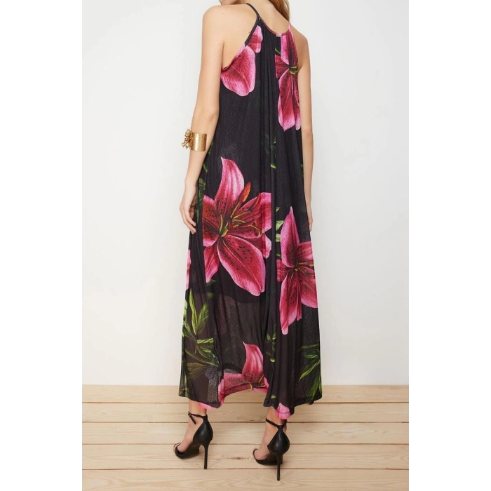 Fashion Comfortable Casual Daily Foam Fabric Knitted Halter Neck Sleeveless Sleeve A-Line Maxi Length Dress