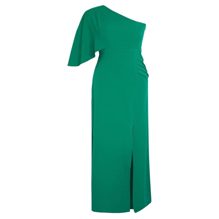 Fashion Fit Stylish Evening Dress Finike Woven Asymmetrical Collar Sleeveless Sleeve A-Line Maxi Length Plus Size Dress