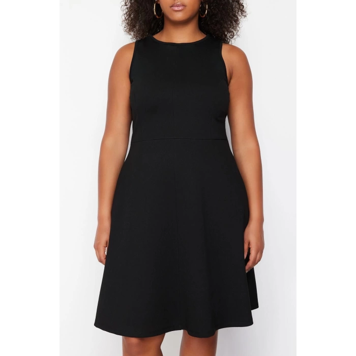 Fashion Slim Casual Daily Interlock Knit Halter Neck Sleeveless Sleeve Skater Mini Length Plus Size Dress