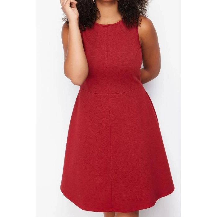 Fashion Slim Casual Daily Interlock Knit Halter Neck Sleeveless Sleeve Skater Mini Length Plus Size Dress