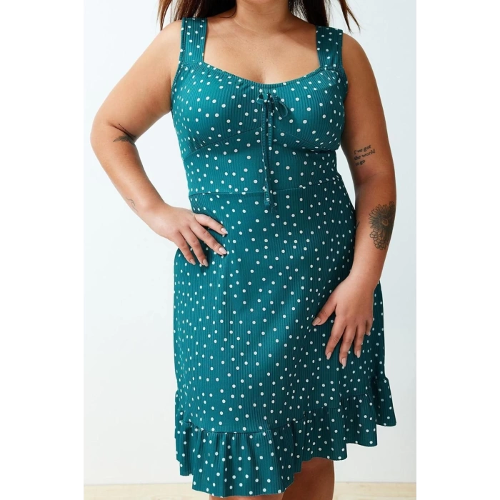 Fashion Fit Casual Daily Camisole Knitted Square Neck Strap Sleeve A-Line Mini Length Plus Size Dress