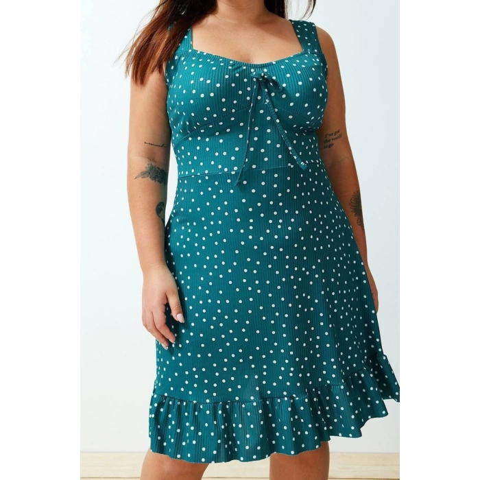 Fashion Fit Casual Daily Camisole Knitted Square Neck Strap Sleeve A-Line Mini Length Plus Size Dress
