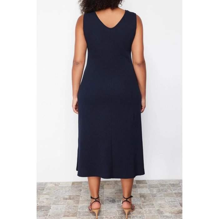 Fashion Comfortable Casual Daily Camisole Knitted V Neck Strappy Sleeve A-Line Midi Length Plus Size Dress