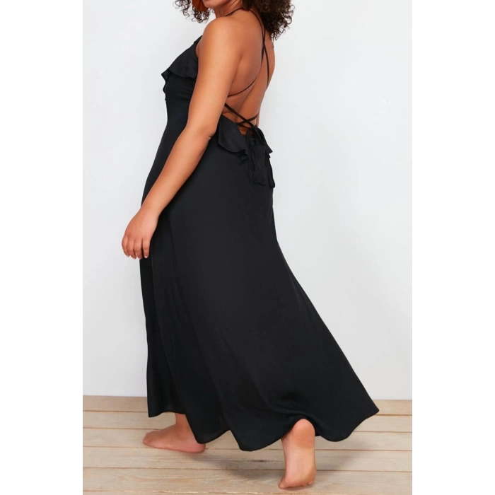 Fashion Casual Beach Daily Shally Woven V Neck Strap Sleeve Basic Maxi Length Plus Size Dress