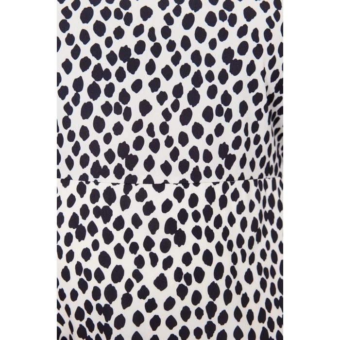 Fashion Fit Casual Daily Moss Crepe Woven Stand Collar Three Quarter Sleeve A-Line Midi Length Plus Size Dress
