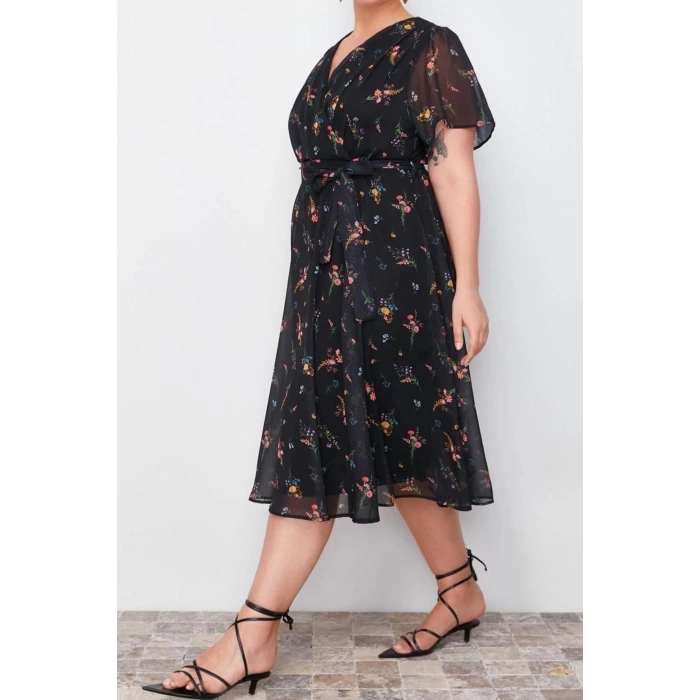 Fashion Comfortable Casual Daily Chiffon Woven Double Breasted Short Sleeve A-Line Maxi Length Plus Size Dress