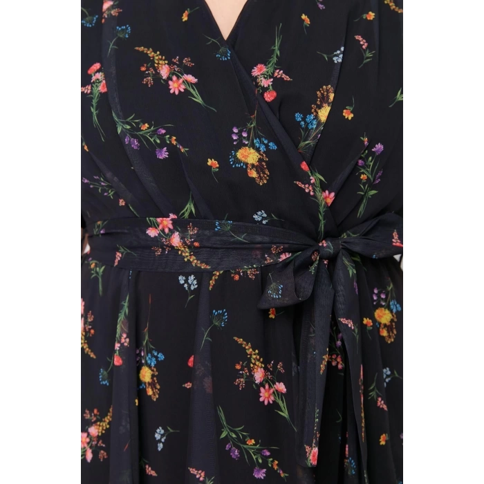 Fashion Comfortable Casual Daily Chiffon Woven Double Breasted Short Sleeve A-Line Maxi Length Plus Size Dress