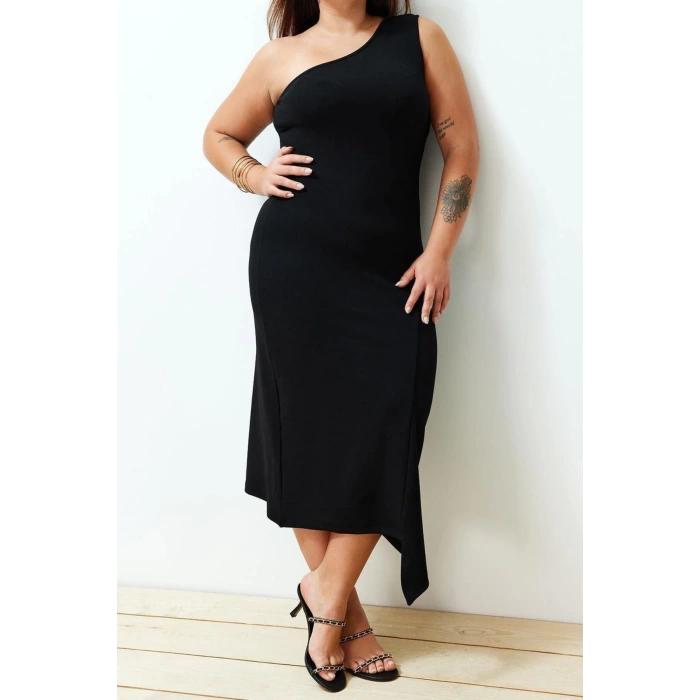 Fashion Comfortable Casual Daily Crepe Knitted Asymmetrical Collar Sleeveless Sleeve Asymmetrical Midi Length Plus Size Dress