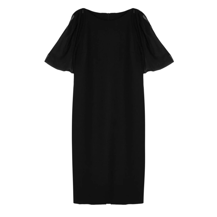 Moda Fit Evening Dress Finike Woven Boat Neck Long Sleeve Bodycone Maxi Length Plus Size Dress