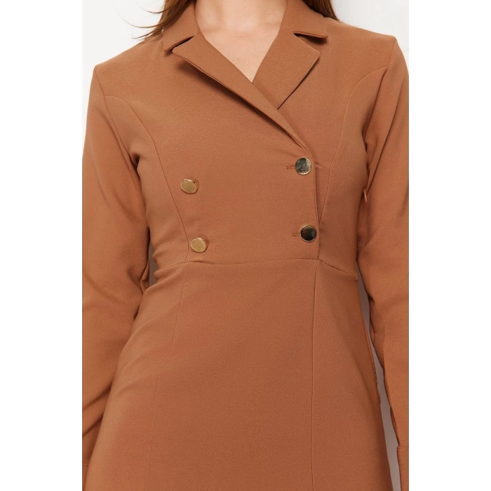 Fashion Regular Daily Finike Woven Jacket Collar Three Quarter Sleeve Double Breasted Maxi Length Hijab Dress