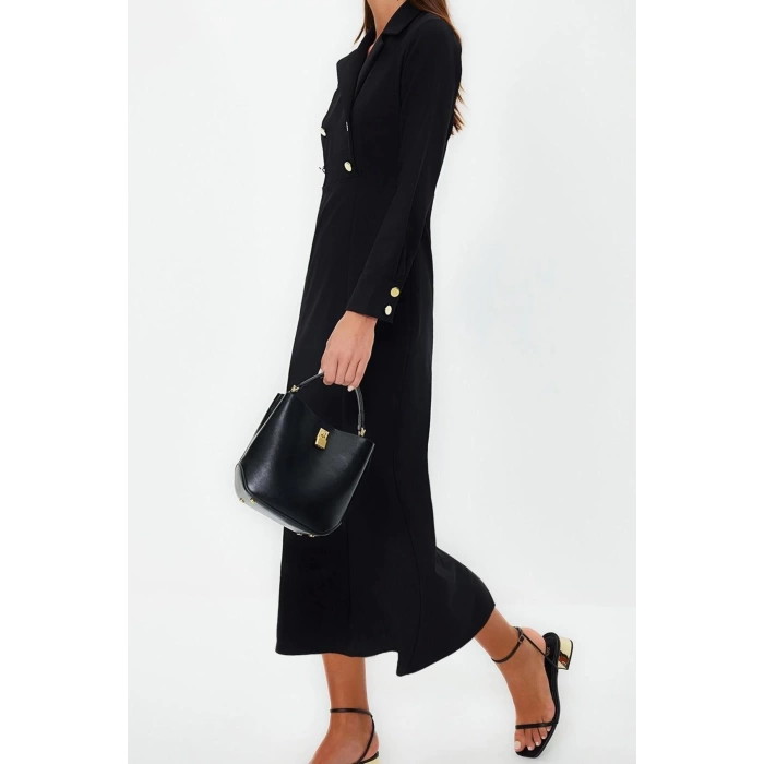 Fashion Regular Daily Finike Woven Jacket Collar Three Quarter Sleeve Double Breasted Maxi Length Hijab Dress