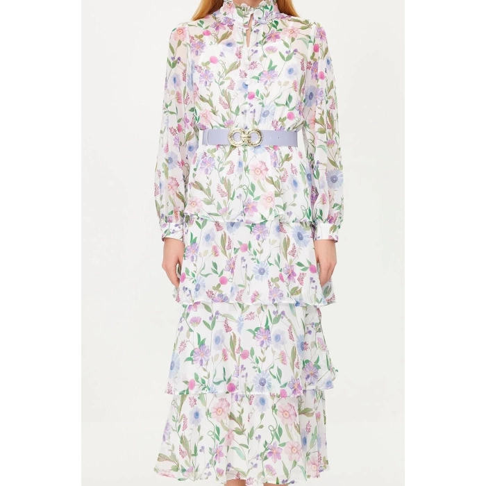Moda Regular Daily Yoryo Chiffon Woven Shirt Collar Long Sleeve Skirt Ruffle Maxi Length Hijab Dress