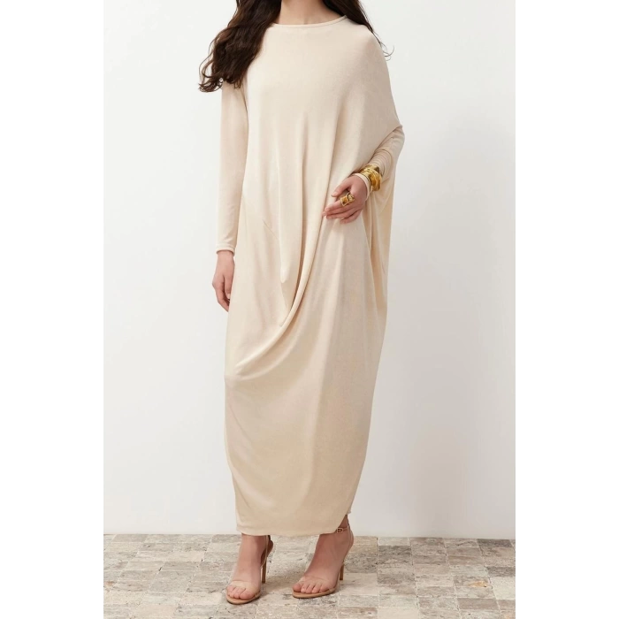Fashion Regular Casual Daily Jersey Woven Crew Neck Long Sleeve A-Line Maxi Length Hijab Dress