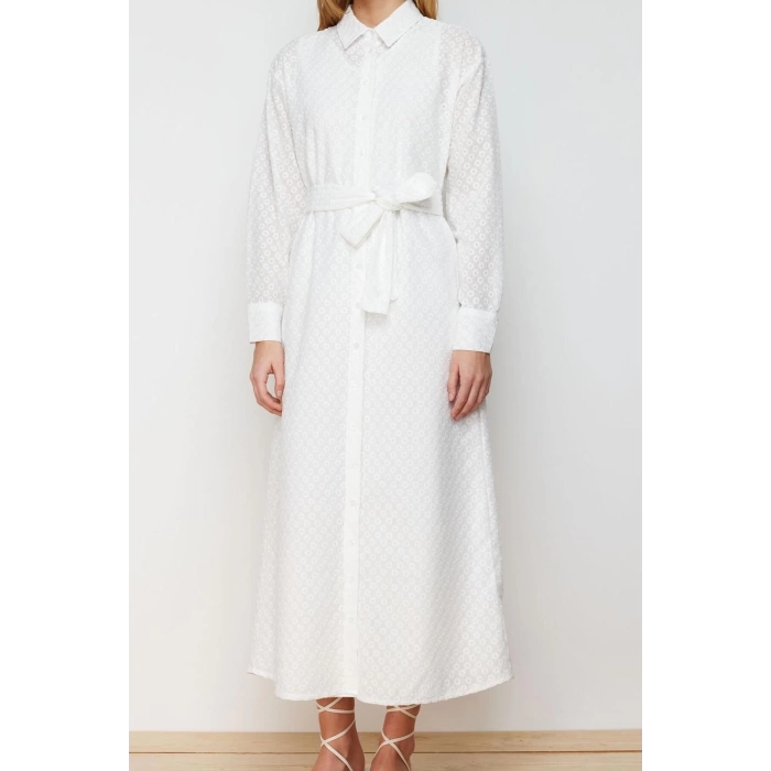 Fashion Regular Casual Daily Embroidered Woven Shirt Collar Long Sleeve Shirt Dress Maxi Length Hijab Dress