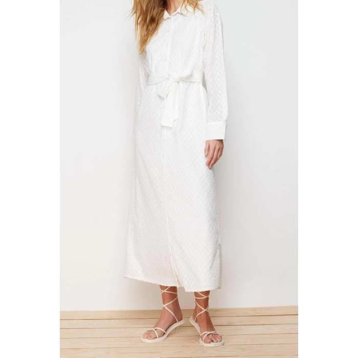 Fashion Regular Casual Daily Embroidered Woven Shirt Collar Long Sleeve Shirt Dress Maxi Length Hijab Dress