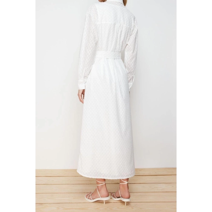 Fashion Regular Casual Daily Embroidered Woven Shirt Collar Long Sleeve Shirt Dress Maxi Length Hijab Dress