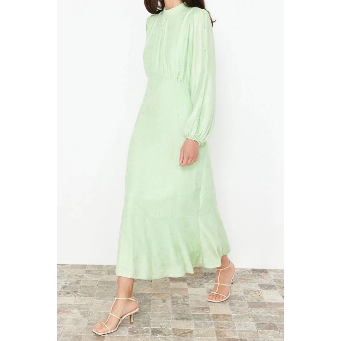 Moda Regular Casual Daily Jacquard Woven Crew Neck Long Sleeve A-Line Maxi Length Hijab Dress