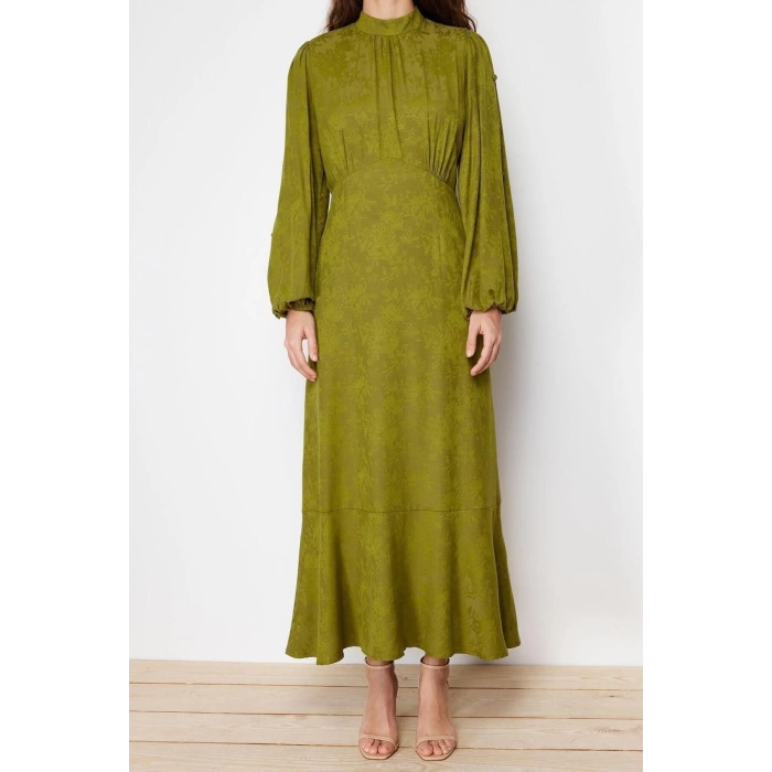Moda Regular Casual Daily Jacquard Woven Crew Neck Long Sleeve A-Line Maxi Length Hijab Dress