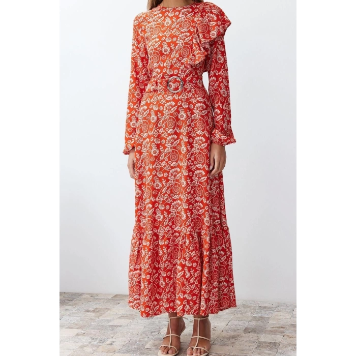 Fashion Regular Casual Daily Moroccan Woven Crew Neck Long Sleeve A-Line Maxi Length Hijab Dress