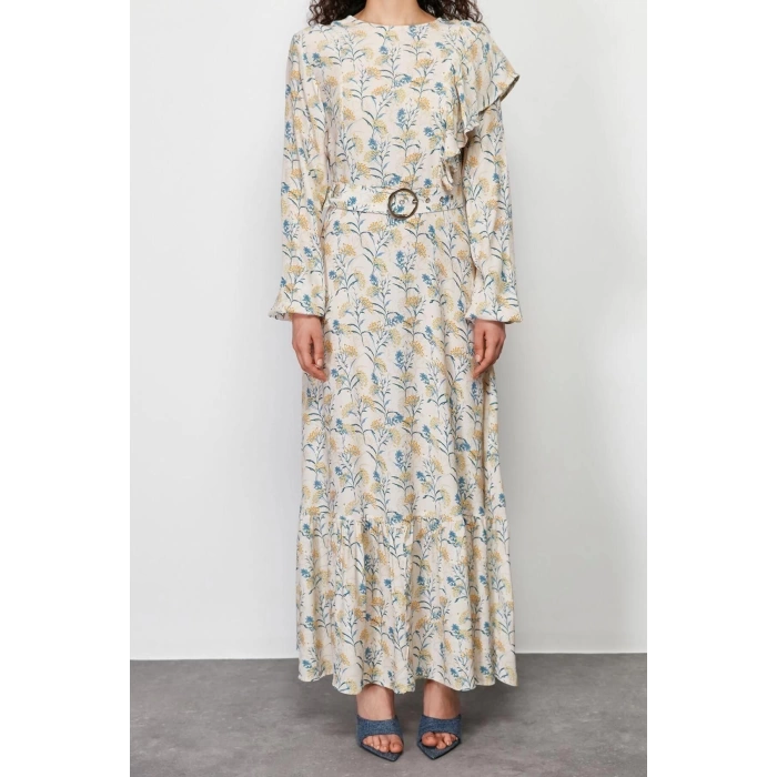 Fashion Regular Casual Daily Moroccan Woven Crew Neck Long Sleeve A-Line Maxi Length Hijab Dress
