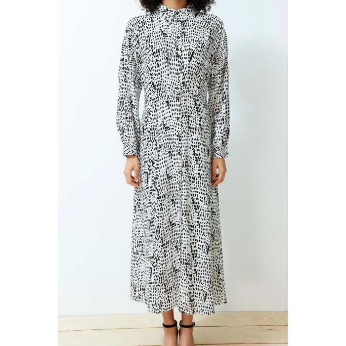 Fashion Shirt Dress Casual Chally Woven Shirt Collar Long Sleeve Shirt Dress Long Length Hijab Dress