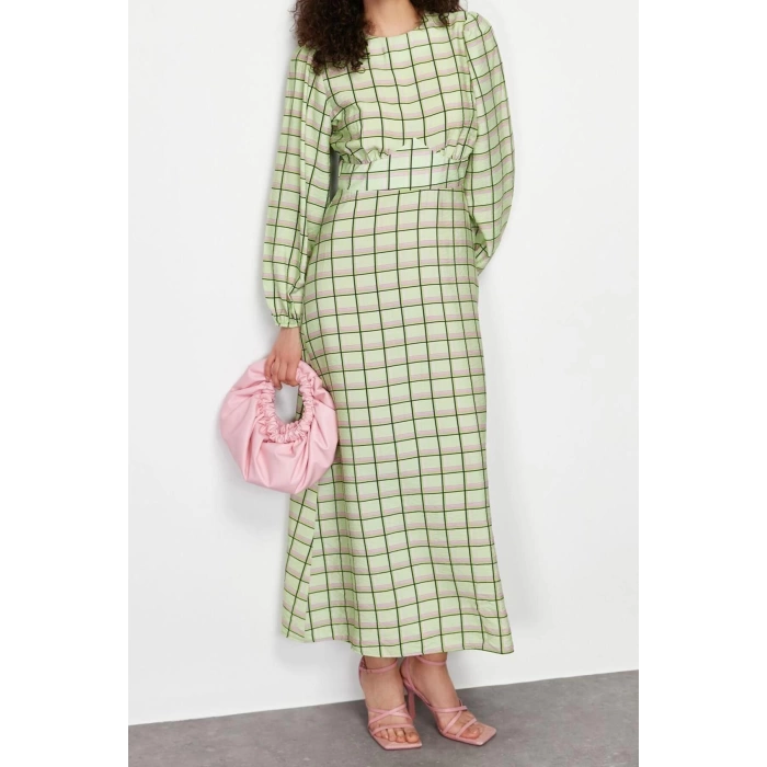 Moda Regular Casual Daily Lilyum Woven Crew Neck Long Sleeve A-Line Long Length Hijab Dress