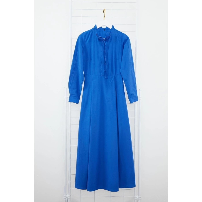 Fashion Regular Casual Daily Poplin Woven Stand Collar Long Sleeve A-Line Maxi Length Hijab Dress