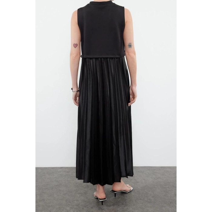 Fashion Comfortable Casual Daily Satin Woven Crew Neck Sleeveless Sleeve A-Line Maxi Length Hijab Dress