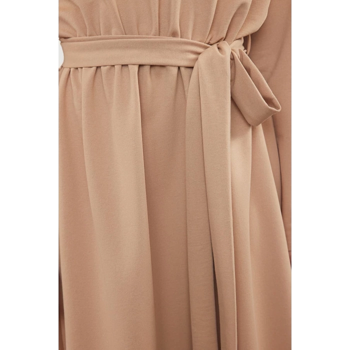 Fashion Comfortable Casual Daily 2 Yarn Woven Crew Neck Long Sleeve A-Line Maxi Length Hijab Dress
