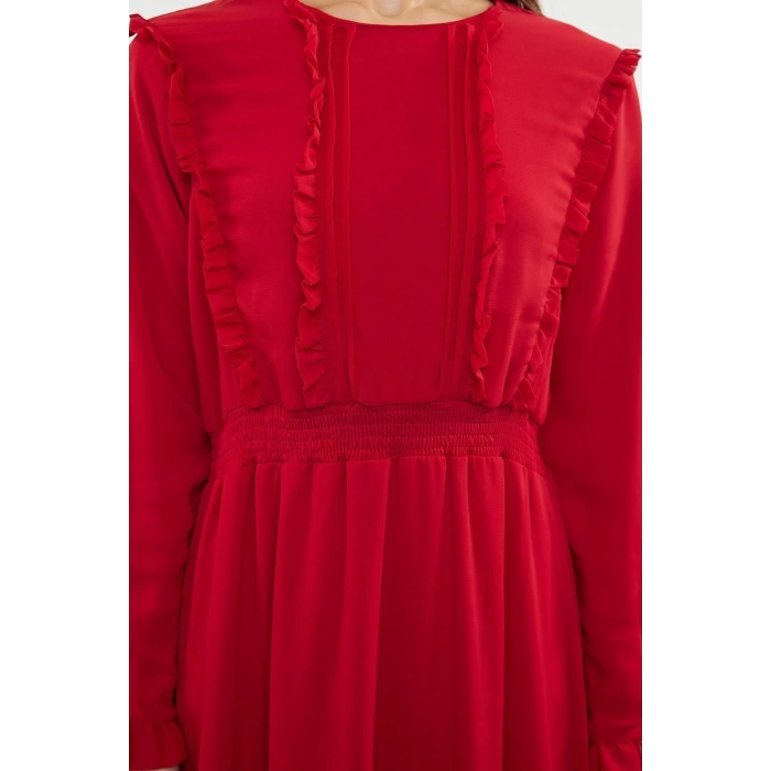 Fashion Casual Day Night Chiffon Woven Crew Neck Long Sleeve A-Line Maxi Length Hijab Dress