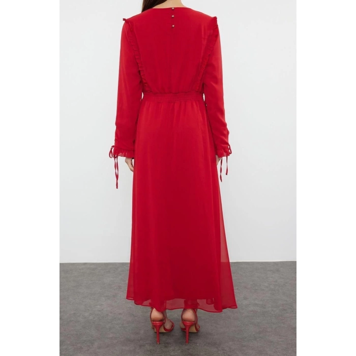 Fashion Casual Day Night Chiffon Woven Crew Neck Long Sleeve A-Line Maxi Length Hijab Dress
