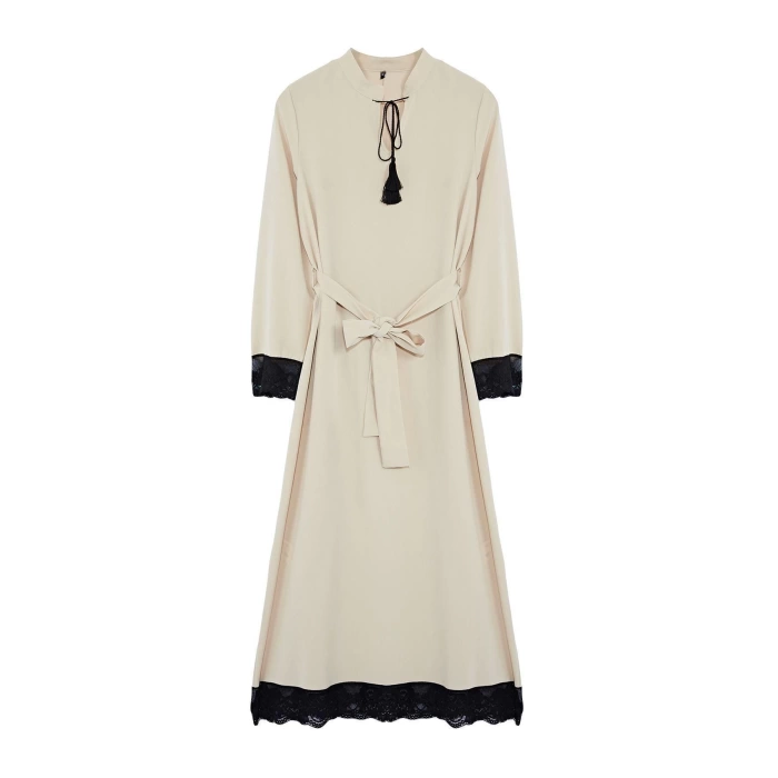 Fashion Comfortable Casual Daily Aerobin Woven Stand Collar Long Sleeve A-Line Maxi Length Hijab Dress