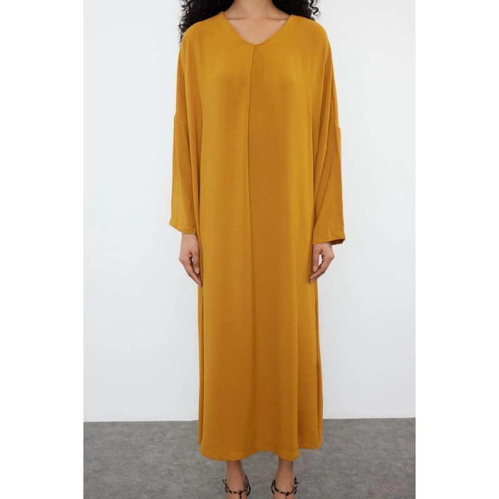 Fashion Comfortable Casual Daily Aerobin Woven Crew Neck Long Sleeve Shift Maxi Length Hijab Dress