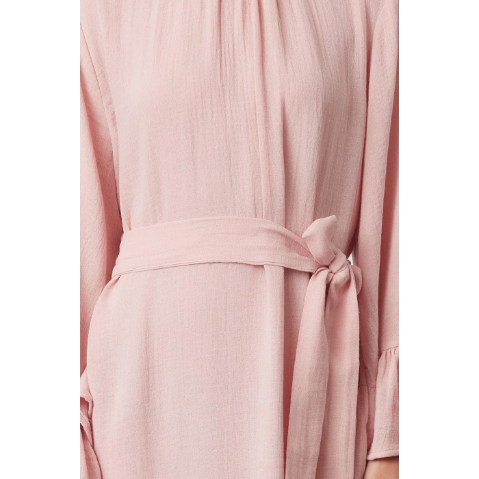 Fashion Casual Daily Muslin Woven Crew Neck Long Sleeve Ruffle Skirt Maxi Length Hijab Dress