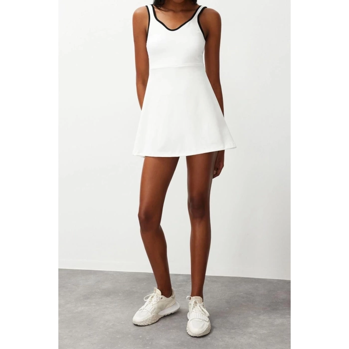 Fashion Slim Beach Casual Textured Knitted V Neck Strappy Sleeve Shift Mini Length Dress