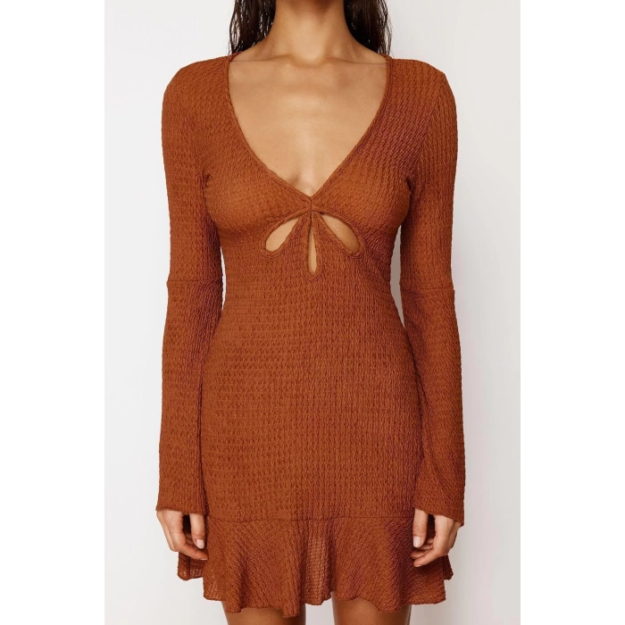 Fashion Fit Graduation Prom Nancy Knitted V Neck Strap Sleeve Wrap Midi Length Dress