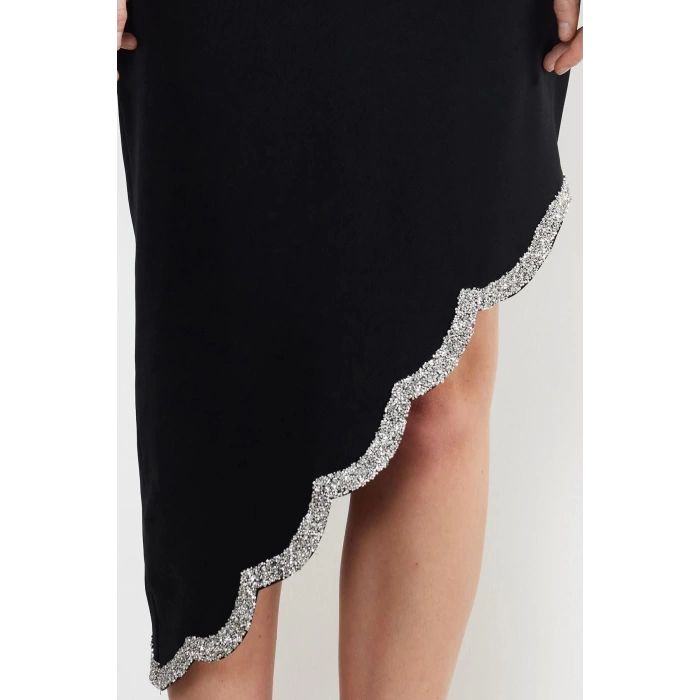 Fashion Fit Wedding Nikah Finike Woven Strapless Sleeveless Shift Midi Length Dress