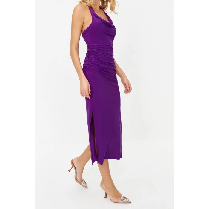 Fashion Fit Graduation Prom Sandy Knitted Cowl Neck Sleeveless Shift Midi Length Dress