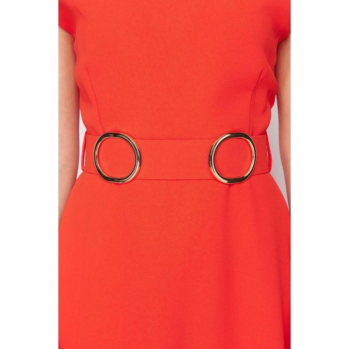 Moda Regular Business Crepe Woven V Neck Short Sleeve A-Line Midi Length Dress