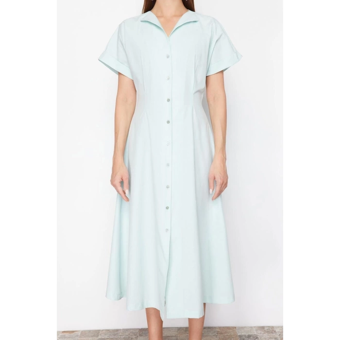 Fashion Fit Graduation Prom Satin Woven V Neck Short Sleeve Skater Midi Length Dress