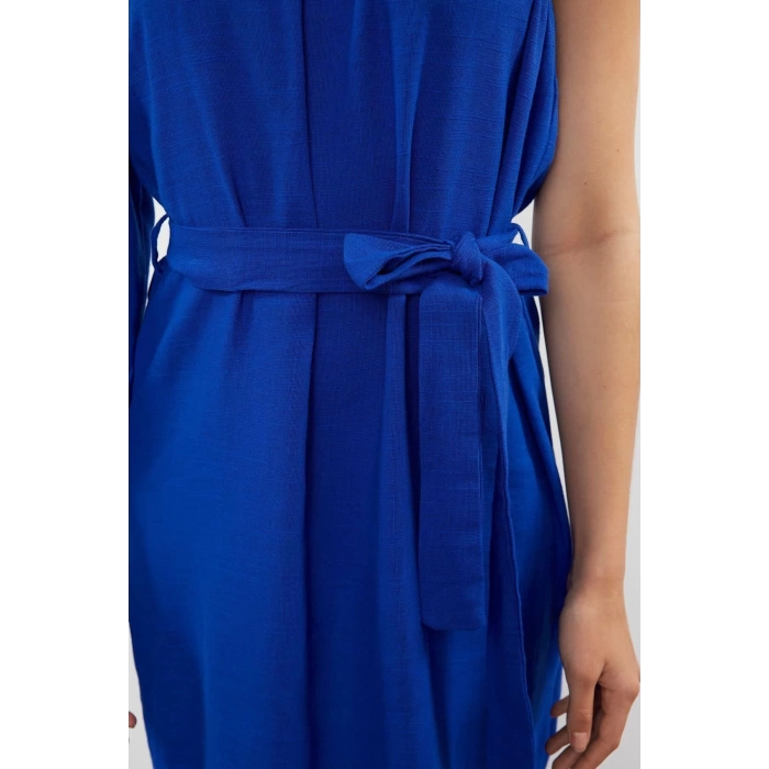 Moda Fit Mezuniyet Balo Metalik Kumaş Örme Halter Yaka Kolsuz Kol Bodycone Midi Boy Elbise